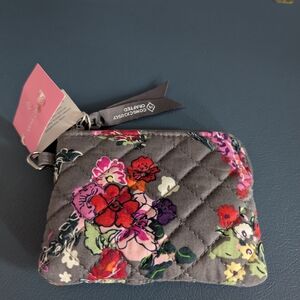 Vera Bradley Gray Quilted Floral Zip Coin Pouch